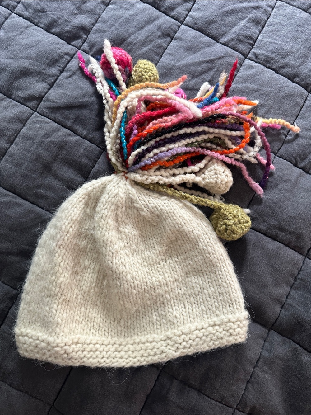 Cozy Cream Hand Knit Pom-Pom Hat
